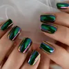 偽の爪のメタリックプレス偽の緑色のスティックスクエアミディアムレングスファッション女性デートパーティー