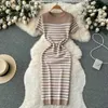 Urban sexy jurken zomer gestreepte strand gebreide jurk o nek korte mouwen chique hotsweet slanke sundress streetwear y2k bodycon midi dressl2404