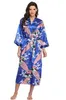 Women's Sleepwear Hot Sale Black Summer Satin Kimono Bathrobe Women Bride Bridesmaid Wedding Robe Dress Gown Sexy Flower Long Slpwear M-3XL Y240426