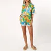 Damen -Trailsanzuiten Hirigin 2 Stück Lounge Set für Frauen Sommer lässig Blumen zwei Urlaubsoutfits Button Down Pyjamas Ric RAC Shorts