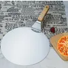 Anti-ölçekli pizza kürekleri ahşap sap yuvarlak kürek spatula paslanmaz çelik kek pasta pişirme aracı mutfak aksesuarları