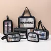 Nova bolsa de cosmética transparente Conjunto de seis peças PVC Bolsa de higiene pessoal Bolsa de banho Bolsa de praia Celebrity Pu Fosted Bag