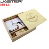 Drives Jaster Free Custom Logo 3.0 Drives Flash 64 Go Photography Wooden Photo Album USB + Box Key USB 32 Go High Speed External Storage