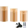 USB充電式LED Flameless Pillar Golden Glass Candle Set Flickering Moving Wick Paraffin Wax Remote Control W/Timer-Amber 240416