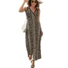 Casual Dresses Textured Snakeskin Dress Abstract Animal Cute Maxi V Neck Printed Bohemia Long Oversize Vestidos