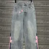 Jeans patchwork in pelle Donne pantaloni in jeans pantaloni blu contrasto blu color jean pantaloni designer di moda stile street jeans