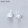 Stud Earrings 925 Tibetan Silver Asymmetrical Christmas Deer Ear Studs Wholesale Gift Fashion Trend Cute Dynamic Cartoon