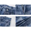 Fashion Plaid Denim Shorts für Männer Sommer Straight Casual Spleißen Jeans Streetwear Baggy Breite Hose männlich 240412