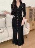 Summer Midi Dress Women Black Bodycon w stylu Korea Ruffle Dams Sukienki Elegancka moda swobodna sukienka 240423