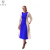 Casual Dresses Vazn 2024 List High-End Patchwork Office Lady Sexig Sweet Round Neck Full Sleeve Women High midja Lång A-line klänning