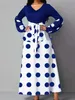 Plus -storlek Polka Dot Print Dress Elegant Ruffle Trim Long Sleeve Maxi Clothing 240425