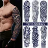 Tattoo Transfer 1Sheet Full Arm Temporary Tattoos Large Totem Tribal Big Sleeve Tattoo Sticker Body Art Sexy Dragon Tattoo Designs Men 240426