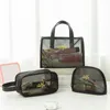 New Mesh Handbag Wash Makeup Travel Storage Bag Transparent Bath Swimming Bag Mesh Breathable Three-piece Set