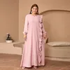 Robe de Kaftan rose plissée Muslim Abaya Dubai Turkey Robe Ramadan Robes Femmes Élégantes Couches de fête du soir Garnières 240415
