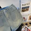 Kvinnors shorts tvättade denimshorts kvinnor 2024 sommar tunn hög midja vintage bred ben heta byxor blå jean shorts y240425