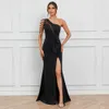 Runway Dresses Yidingzs One Shoulder Slash Neck Beading Party Maxi Dress Women Sexig slits Long Prom Dress Evening Dress Y240426