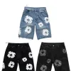 Designer Herren Luxus Denim Shorts Jeans Männer Jean Blume Diamant Denim Shortpants Slim Herren Denim Street Hip Hop Blume Druck schlanker Hip Hop Street Black Hosen