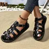 Casual Shoes Fashion Ankle Buckle Rome Sandals Women 2024 Cross Tied Flat Heels Gladiator Sandalias Woman Plus Size Closed Toe Sandles