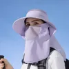 8458 lente/zomer grote dakrand sjaalszon bescherming hoed mode gezicht bedek vissershoed met paardenstaartgat zonbescherming hoed kinderen
