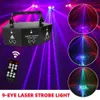 9 Eye RGB Laser Lighting Disco DJ LAMP DMX جهاز التحكم عن بُعد Strobe Stage Light Halloween Christmas Bar Party Lead Lasers Projector HO318Q