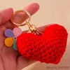 Keychains Lanyards Fashion Handmade Knited Love Heart Keychains Cute Flower Charms Key Rings for Women Men Car Key Handbag Hanging Key Chains