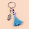 Keychains Lanyards Cute Tassel Keychain Vintage Silver Color Alloy Hand Charms Keyrings Women Men Car Key Handbag Pendants Key Chains DIY Accessory