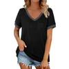 Magliette da donna t-shirt a colori solidi v al collo maniche corta cotone tasca sciolta semplice camicetta da design