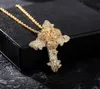 Bling Diamond Stone Rose Flower Cross Pendants Halsband smycken Real 14K Gold Plated Lover Present Par Religiösa smycken Valentine3511351