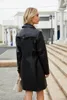 Kvinnor läder 2024 Långt stilrockfjäder och hösthylsa vindbrytare mode brittisk polo krage