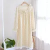 Women's Sleepwear Nightdress Cotton Long Sleeve Square Neck Nightwear Flower Printed Homewear