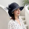 Wide Brim Hats Elegant Bow Bucket Hat Fedora Women Summer Foldable Sun Cap Flower Wedding Tea Party