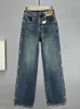 Women's Jeans Fashion Rhinestone 2024 Autumn High Waist Loose Straight Wide-Leg Pants For Women Washed Denim Trousers Girls Jean