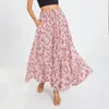 Юбки Puloru Summer Ploral Print Swing Long For Women Casual Elastic Thists Shinksing Flared A-Line Skirt Party