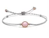 Charm Bracelets Cute Copper Pink Semi-precious Stone Bracelet Women Men Nice Grey Beige Waxed String Round Handmade Jewelry Present