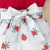 Roupas para roupas de verão roupas de criança menina menina tampo de cami mangas com estampas florais e cinto 2pcs Roupa de roupas infantis