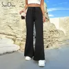 Calça feminina soefdoo renda sólida up cintura larga perna ascents mulheres moda leve estrech slim calças 2024 primavera casual esportivo