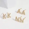 Stud Earrings Women's Jewelry 26 English Letter Copper Micro-set Zircon Fashion Temperament Party Holiday Gifts