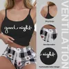 Dames slaapkleding Tweede stuk dames zomerhuis set met ronde nek Suspender Letter Vest boog plaid shorts pyjama set y240426