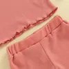 Set di abbigliamento per bambini vestiti per bambini ragazze estate solide maniche corte a maniche corte magliette waffle con pantaloncini elastici set di abbigliamento per bambini