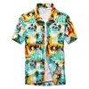 メンズカジュアルシャツ26色夏のファッションメンズハワイアンシャツ半袖ボタンココナッツツリープリントカジュアルビーチアロハシャツプラスサイズ5xl 240424