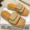 Halm toffel plattform sandal lyx designer sko sommar kvinnor mule loafer sandale skjutreglage utomhus triangel sommar strand slide casual skor
