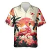 Men's Casual Shirts Hip Hop Hawaiian Flamingo 3D Printed Beach Shirts Aloha Animal Short Sleeve Vacation Women Lapel Blouse Fashion Button Y2k Tops 240424