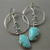 Bengelen kroonluchter etnische zilveren kleur geometrische blauwe stenen oorbel vintage ronde snijpatroon bengelen oorbellen voor vrouwen sieraden
