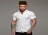 Camisa de camisa de corrida de verão Moda de manga curta Men Super Slim Fit Male Business Dress Men Gym Fitness Sport Clothing9500439