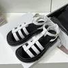 Äkta läder Braid Gladiator Sandaler Kvinnor Skor Peep Toe Chunky Heels Brand Design Shoes Summer Summer