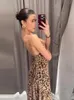 Leopard Print Sling Maxi Dress for Women 2024 Summer Elegant Rygglöst ärmlös Slip Long Dress Female Sexy Party Vestidos 240412