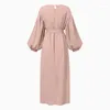 Casual Dresses 2024 Solid Loose Fit Maxi Dress Women Robe Fashion Lantern Sleeve Ruffle Cleated Party Evening Long Muslim