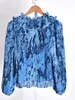 Blouses pour femmes spéciaux spéciaux ultra-bas prix Femmes Blue Texture Modèle à col en V