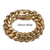 Mens Gold Color Stainless Steel Curb Cuban Link Miami Chain Bracelet Hip Hop Bangle Jewelry Christmas Gift 18mm 711inch 240417