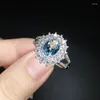 Cluster ringen prinses elegante blauwe topaz aquamarine edelstenen zirkon diamanten voor dames zonnebloemen bands accessoires sieraden cadeaus